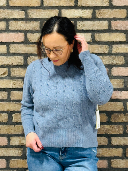 Textured Cable Sweater - Blue