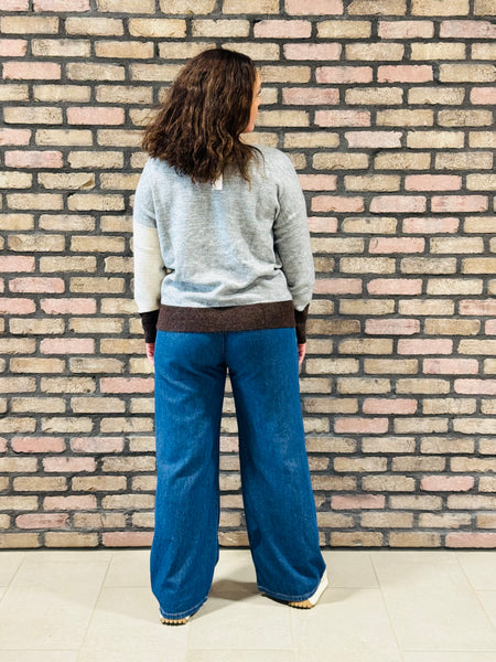 Colourblock Front Seam Sweater - Grey Multi