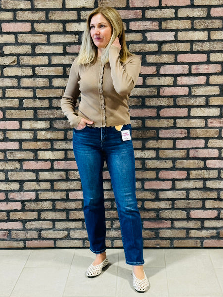 Scalloped Button Down Cardigan - Deep Taupe