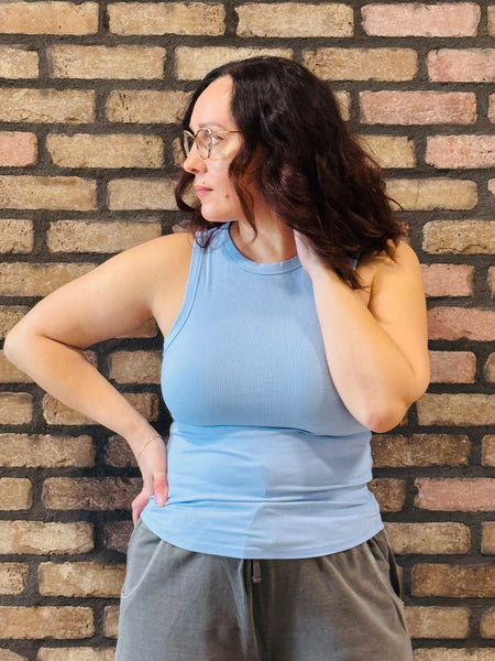 Ribbed Crewneck Tank Top - Blue