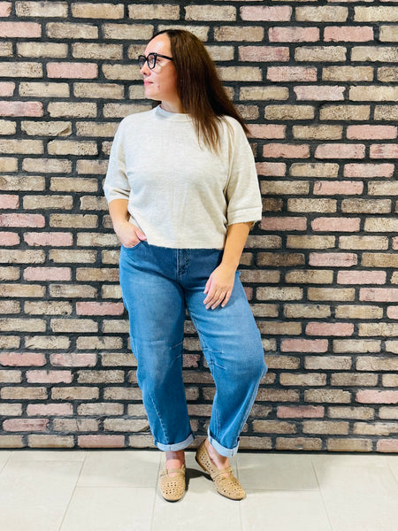 Half Sleeve Boxy Pullover - Oatmeal