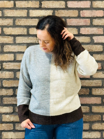 Colourblock Front Seam Sweater - Grey Multi