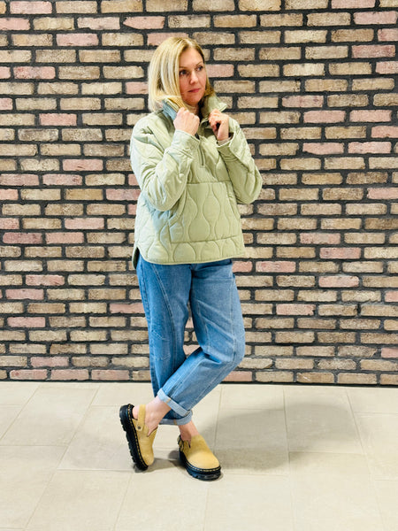 Quilted Half-Zip Jacket - Sage Green