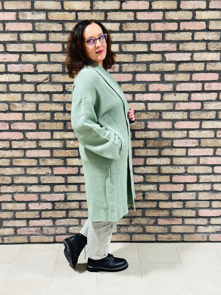 Long Open Duster Sweater - Sage Green
