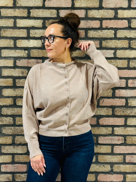 Boat Neck Cardigan Sweater - Mocha