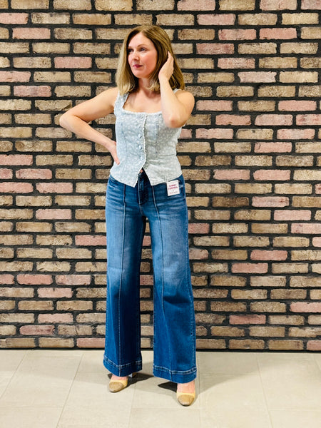 Tummy Control Pintuck Jeans - Medium Wash