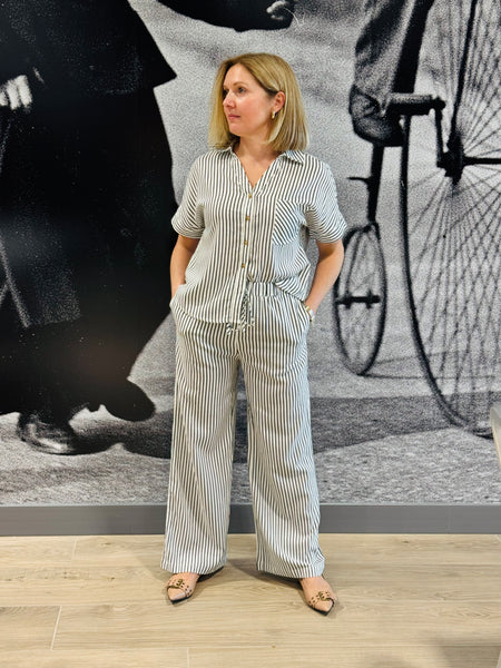 Striped Linen Blend Pants - Ivory