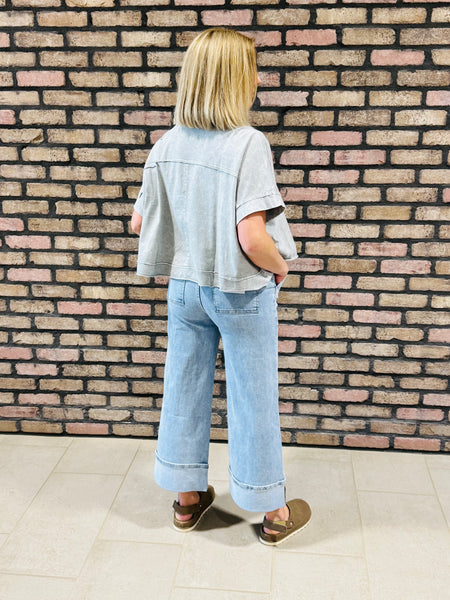 Halo Snow Washed Crop Box Tee - LT Grey