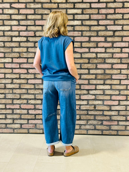 Scuba Sleeveless Top - Dusty Blue