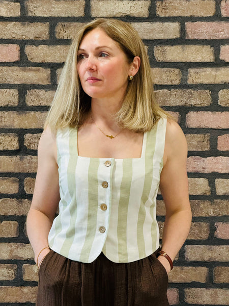 Striped Linen Top - Light Olive