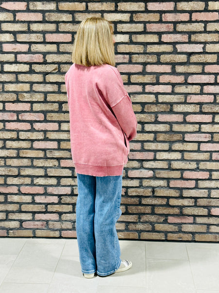 Acid Wash Fleece Pullover - Winter Rose