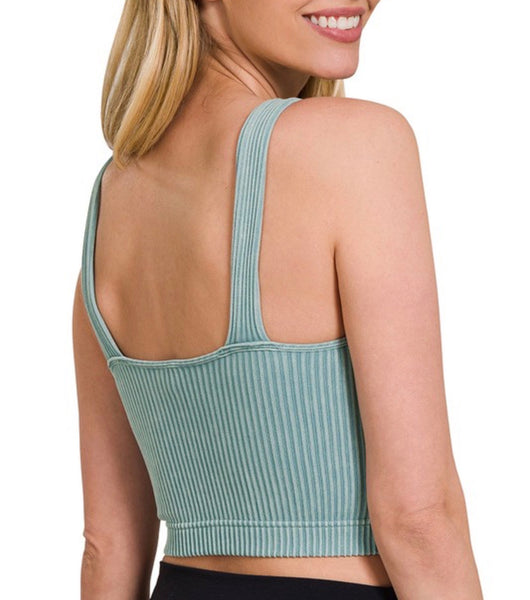 Ribbed Bra Padded Tank Top - Dusty Pink