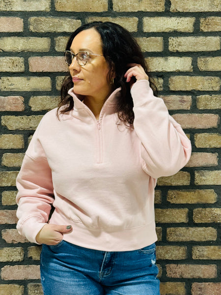 Half Zip Sweatshirt - Baby Pink