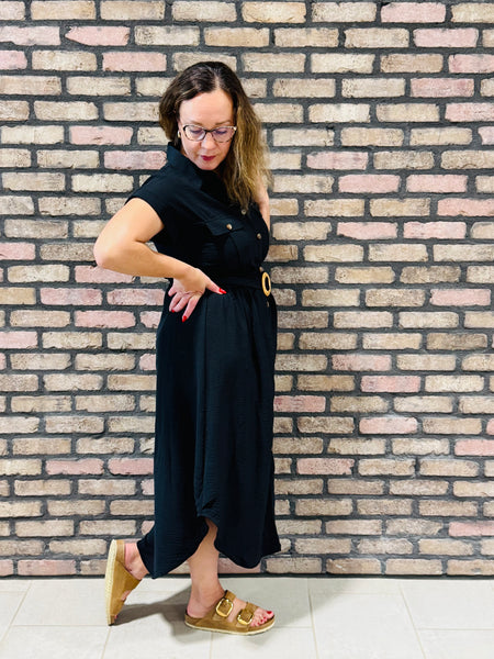 Belted Midi Dress - Black