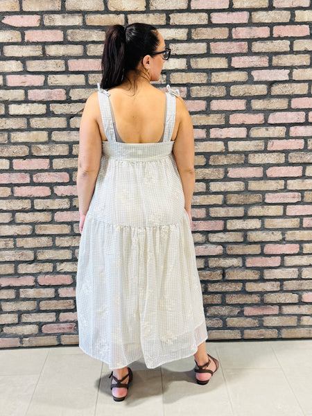 Tiered Dress with Embroidery - Dark Mauve