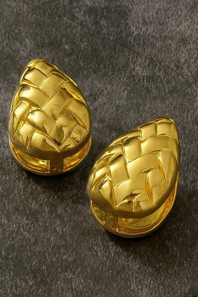Textured Puffy Teardrop Hinge Earrings - Gold