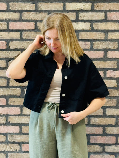 Cotton Twill Boxy Jacket - Black
