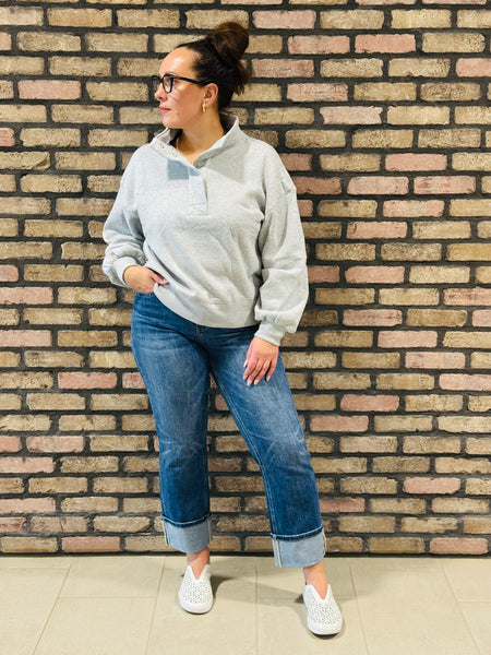 Fleece Half Snap Sweatshirt - R H Grey