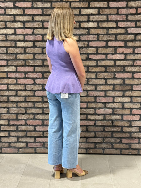 Sleeveless Peplum Sweater Top - Light Purple
