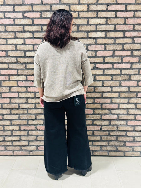 3/4 Sleeves Boxy Sweater - Brown