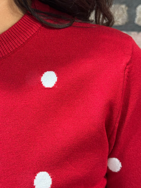 Polka Dot Shell Pullover - Red