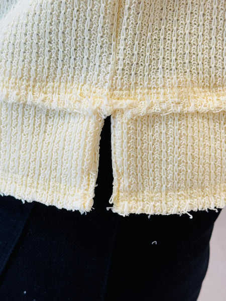 Raw Edge Henley Knit Top - Light Yellow