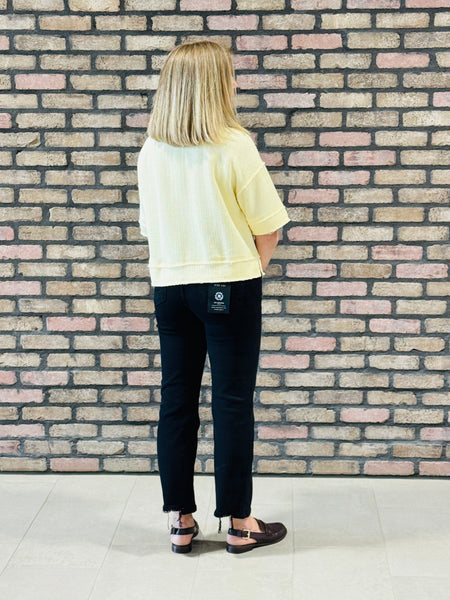 Raw Edge Henley Knit Top - Light Yellow