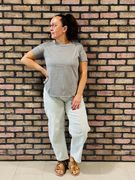 Raw Edge Exposed Seam Tee - Grey