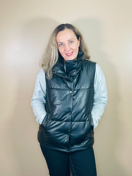 PU Faux Leather Vest - Black