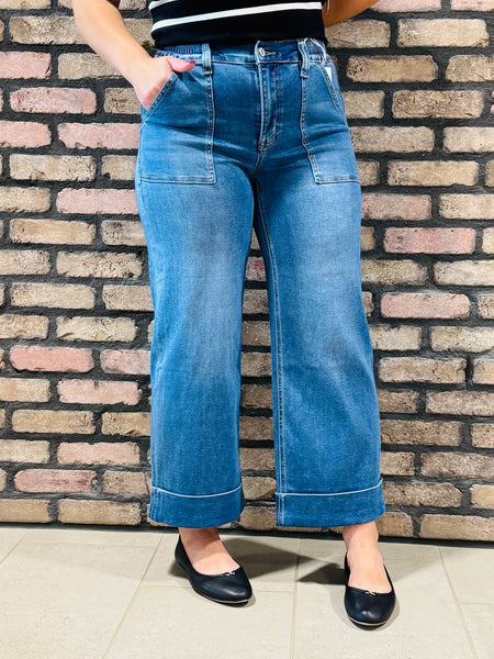 Double Cuffed Baggy Jeans - Dark Wash