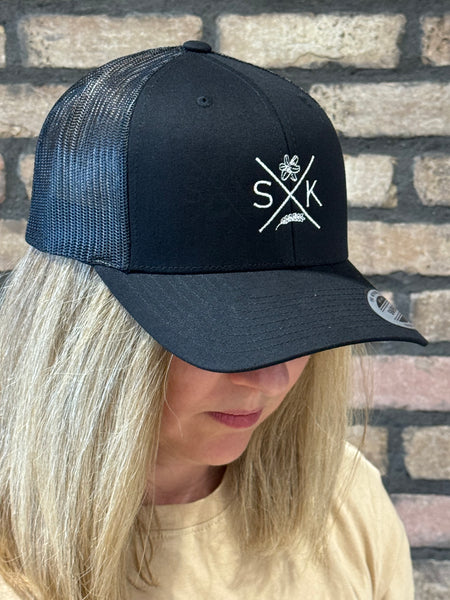 SK Embroidered Retro Trucker Cap - Black