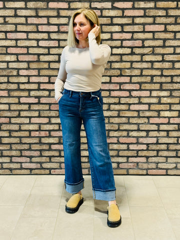 Tummy Control Cuffed Jeans - Dark Wash