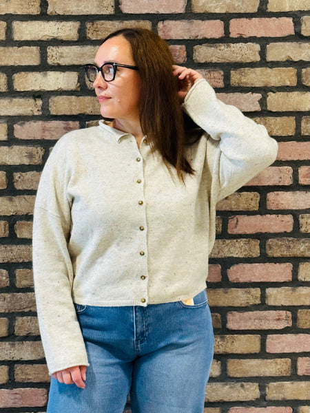 Collared Button Down Cardigan - Sand Beige