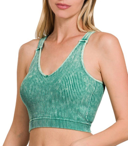 Ribbed Bra Padded Tank Top - Forest