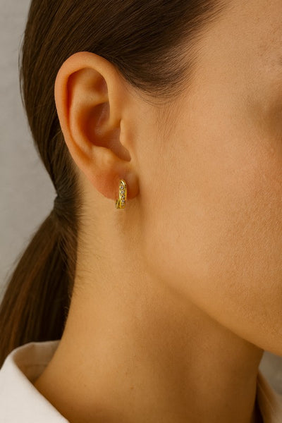 Water Proof Huggie Hoop earrings - Gold with cubic zirconia