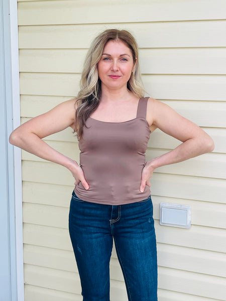 Square Neck Top - Deep Taupe