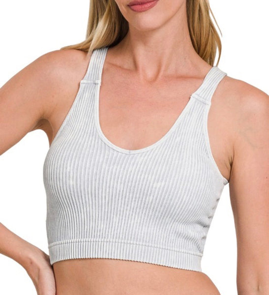 Ribbed Bra Padded Tank Top - LT Grey