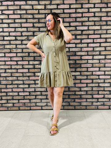 Ruffled Tencel Mini Dress - Light Olive