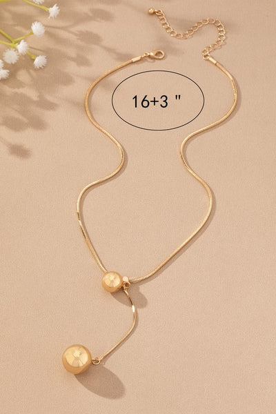 Snake Chain Y Necklace with Hollow Ball Drops - Gold