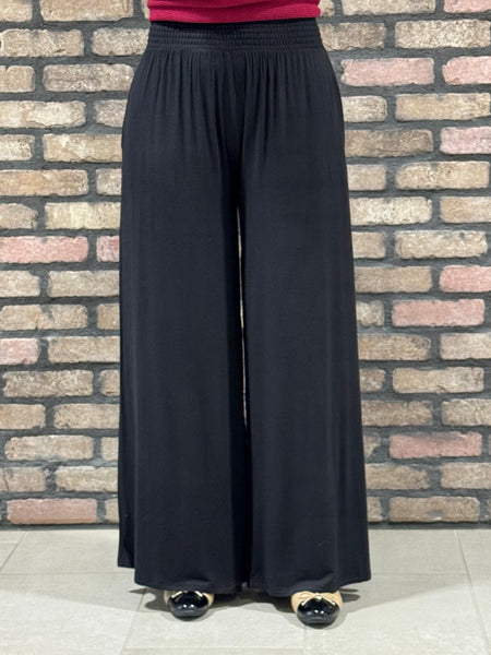 Smocked Waist Palazzo Pants - Black
