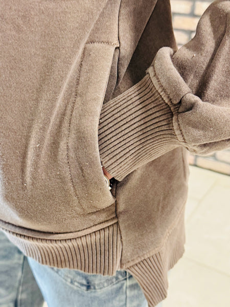 Pigment Dye Fleece Pullover - Brown