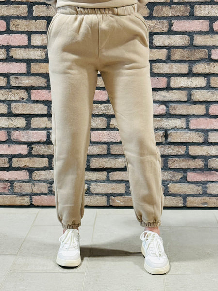 Elastic Waistband Sweatpants - Taupe