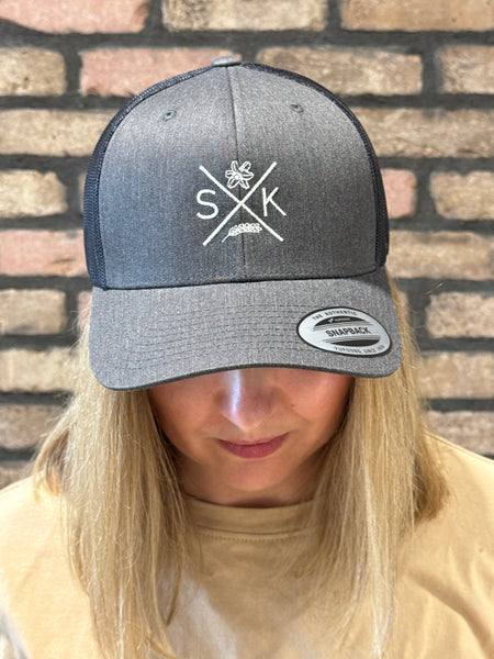 SK Embroidered Retro Trucker Cap - DK H Grey