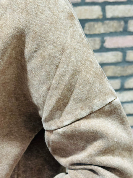 Acid Wash Fleece Pullover - Mocha