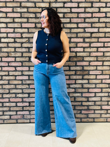 Button Down Vest Top - Navy