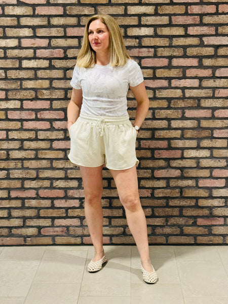 Acid Washed Elastic Waist Shorts - Alpaca