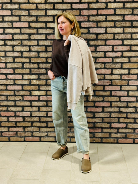 Acid Wash Fleece Shacket - Ash Mocha