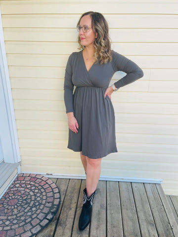 Empire Waistline Dress - Olive