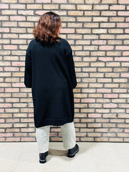Textured Long Cardigan - Black