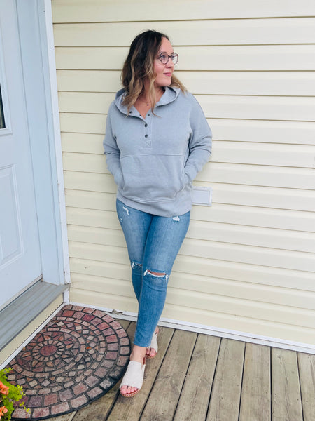 Half Button Hoodie - H Grey